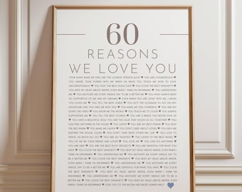 60 Reasons We Love You Digital, 50 Reasons we love you Printable PDF, Personalized Poster, Custom 40th Birthday Gift, 60th Anniversary Gift