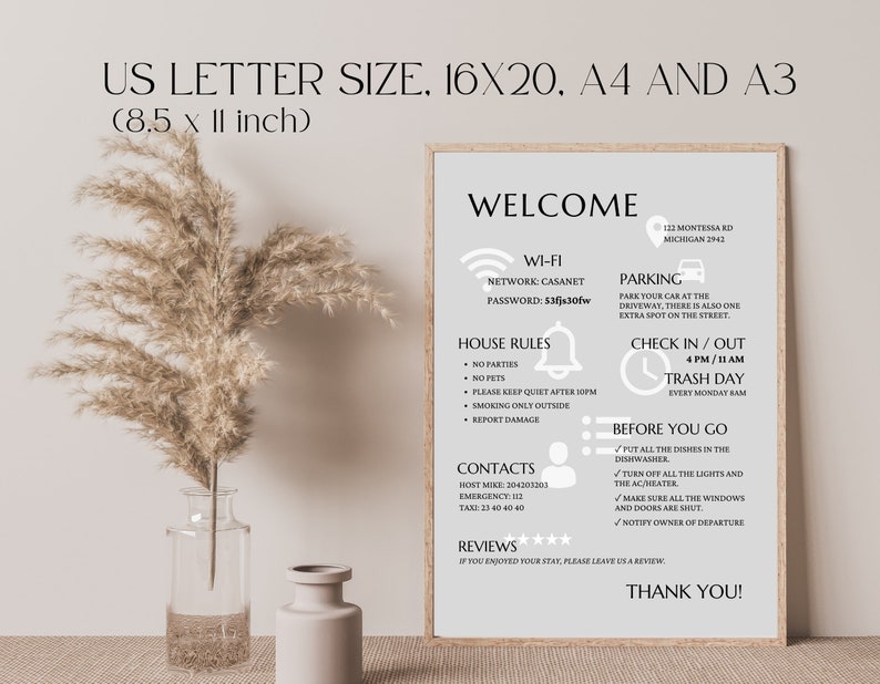 Editable Airbnb Welcome Sign Template: Vacation Rental Poster (Digital Download) image 5