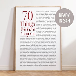 70 Things We Love About You, 70th Birthday Gift for Man, Personalized Birthday Gift, Printable Poster, Reasons We Love You, Gift for Grandpa