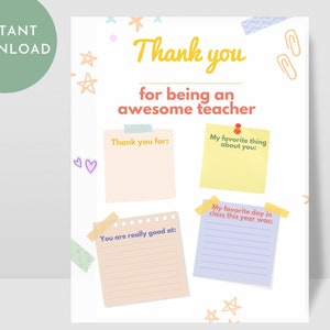 Appréciation de l'enseignant imprimable, carte de remerciement de l'enseignant, examen de fin d'année, tout sur mon professeur, activité en classe, remplissez l'impression instantanée
