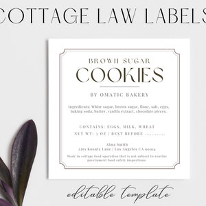 Pegatinas para galletas de panadería casera, plantilla de etiqueta de la ley de alimentos caseros Canva, lista de ingredientes para cupcakes, información sobre alérgenos de la licencia de alimentos imprimible