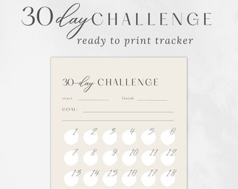 30 day challenge tracker template,  blank personalised goal, new habit log, instant download pdf, fitness health, meal, reading, wellness