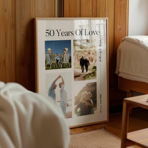 Impressão de colagem de fotos para 40º aniversário de casamento, pôster de colagem de fotos personalizável, 50º aniversário, presente exclusivo para pais ou avós