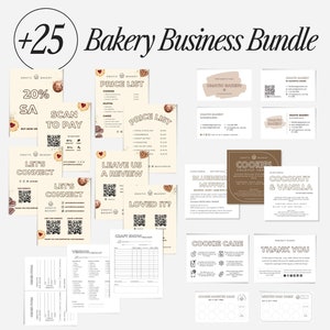 Small Business Bundle für Bäckerei-Verkaufsstand, Handwerksschau-Vorlage, Tag-Preisliste, Scan-to-Pay, Schilder und Formen, Zahlung-QR-Code, Danke