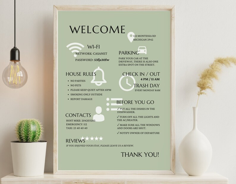 Editable Airbnb Welcome Sign Template: Vacation Rental Poster (Digital Download) image 7