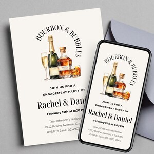 Bolhas e Bourbon antes de dizerem sim convite para chá de casal minimalista moderno simples convite auto editável com Canva W24