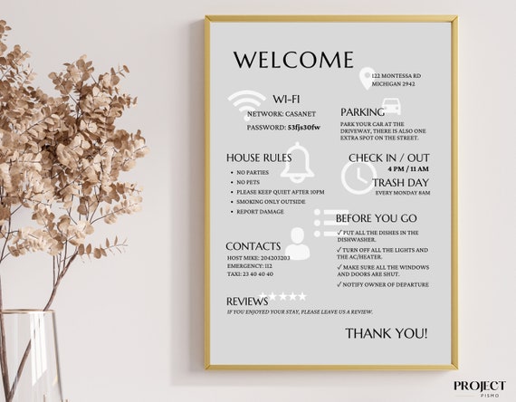 Editable Airbnb Welcome Sign Template: Vacation Rental Poster (Digital Download)