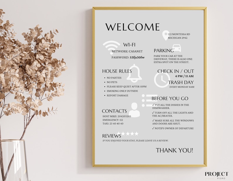 Editable Airbnb Welcome Sign Template: Vacation Rental Poster (Digital Download) image 1