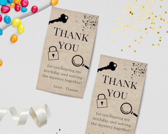 Escape Room Thank You Tag: Mystery Party Favor (Editable Template)