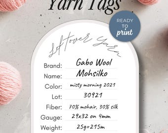 Printable Yarn Stash Labels - Track Fiber, Weight, Color, Gauge - Scrap Yarn Tags