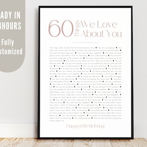 60 choses que nous vous aimons, cadeau mémorable du 60e anniversaire pour grand-père, ce que nous aimons de vous, affiche PDF personnalisable, cadeau d'anniversaire pour Nana