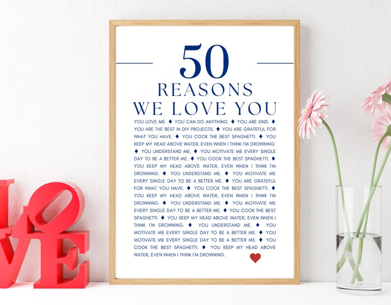 40 Reasons We Love You, 60 Reasons Why I Love You, Printable Poster for ...