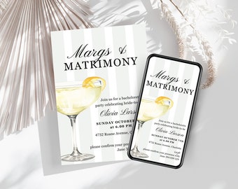 Margs and Matrimony Bachelorette Itinerary and Invite Template, Editable Bach Weekend Schedule, Matrimony and Margarita Bridal Shower Party