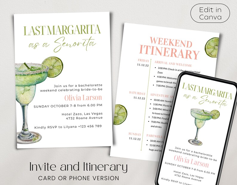Last Margarita as a Seniorita - Fiesta Bachelorette Party Invitation ...