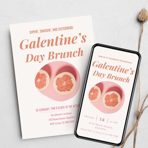 Peachy Galentine's Day Brunch Uitnodigen Sjabloon, Sisterhood Soiree Uitnodiging, Funny Galentine's Day Party, Girls Night, Valentines Vrienden