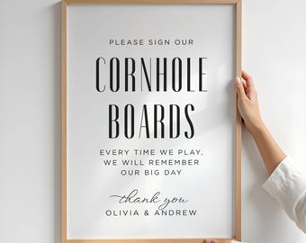 Sign Our Cornhole Boards Sign, Cornhole Boards Guestbook, Modern Wedding Game Sign (Printable Digital Download 8x10, 5x7, 16x20, 11x14)