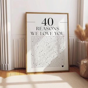 Personalized gift - READY IN 24H, 40 Reasons We Love You, Anniversary Decor, Printable poster with all the things I love about you imagen 11