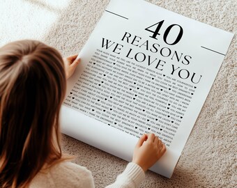 Personalized gift - READY IN 24H, 40 Reasons We Love You, Anniversary Decor, Printable poster with all the things I love about you