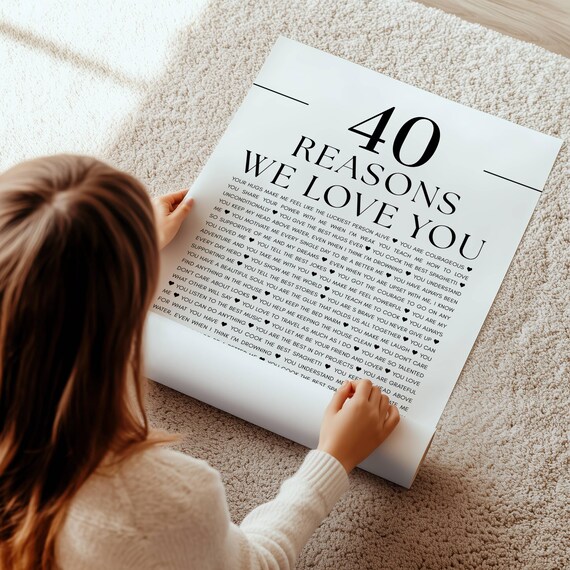 Personalized gift - READY IN 24H, 40 Reasons We Love You, Anniversary Decor, Printable poster with all the things I love about you