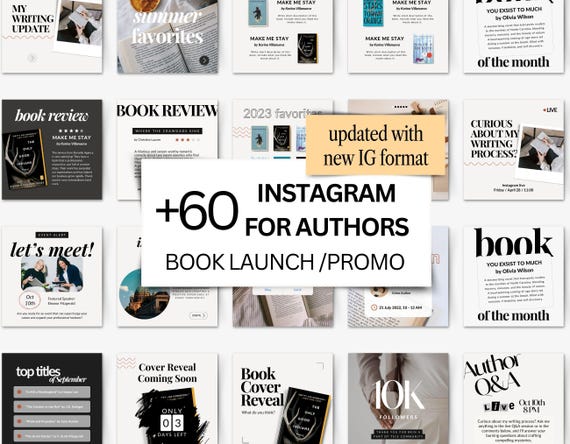 Social Media Templates for Authors, Canva Templates for Instagram Post for Book Launch and Promo, Novel Writer Bookstagram Aesthetic IG Feed