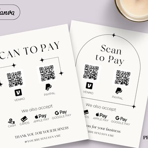 Minimalistyczny znak Scan to Pay - NATYCHMIASTOWE POBIERANIE, Kod QR do wydrukowania, Edytowalny szablon dla karty lub aplikacji do płatności zbliżeniowych, Znak sprzedawcy M1