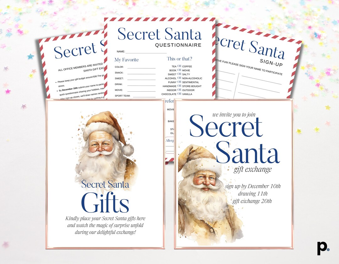 Secret Santa Printable Bundle, Secret Santa Questionnaire, Printable ...