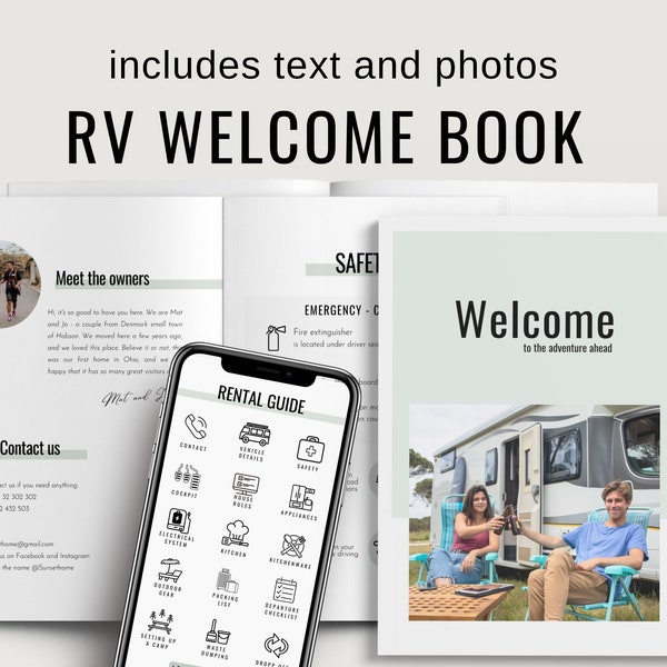 Camper Rental Binder, Printable RV Rental Welcome Book Template, Editable Manual for Motorhome, Info Book, Welcome Packet, Us letter A4 PDF