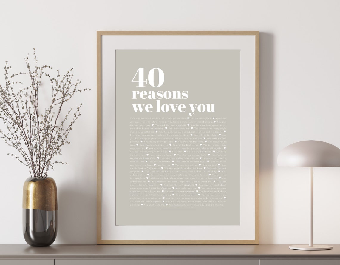 40 Reasons We Love You Custom Printable Poster Gift for - Etsy