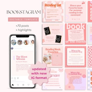 Mallar för Bookstagram-inlägg: Retro Rosa Lila IG-paket (digital nedladdning), udda bokmal-Instagram-inlägg i pastellfärger