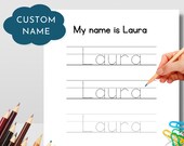 Name Trace Worksheet, Handwriting Practice, Printable for Pre schoolers and Kindergarteners, Custom Name Tracing Sheet, I Can Write My Name