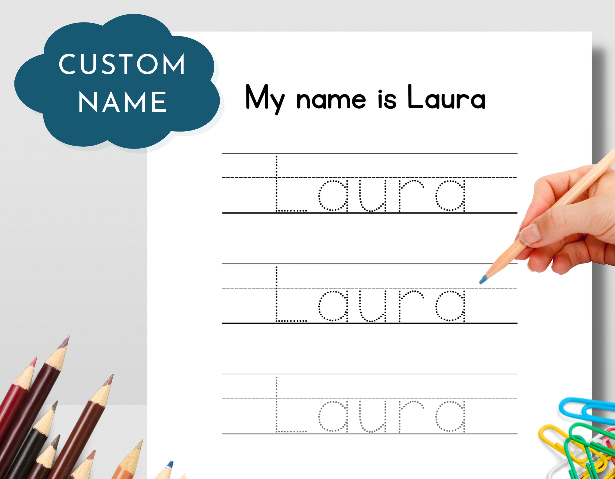 name trace worksheet handwriting practice printable for pre etsy