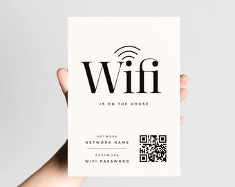 Wifi Password Sign With QR Code Printable, Wifi Sign for Airbnb, Guest Welcome Editable Wifi Sign Template, 5x7, 8.5x11 Instant Download