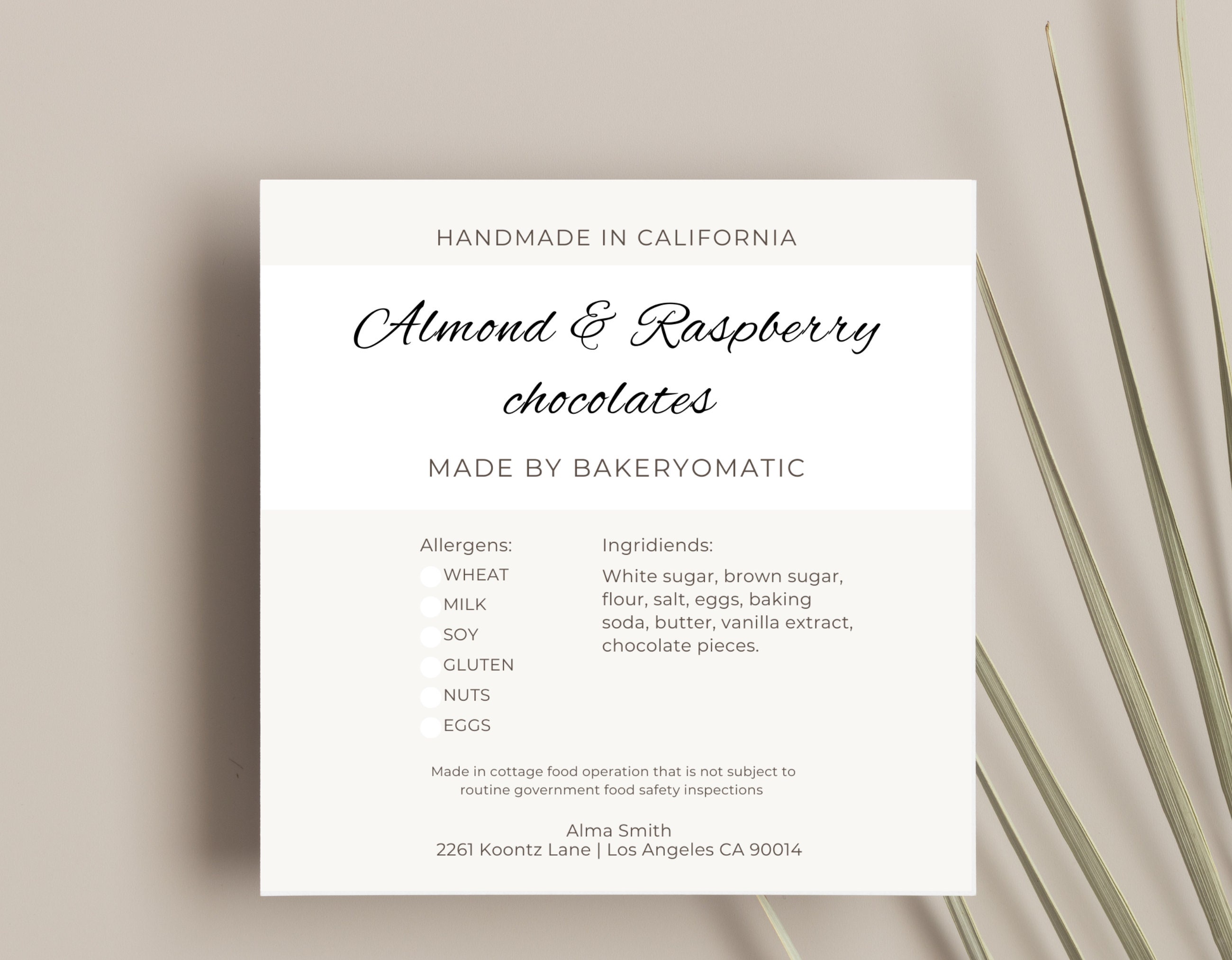 Food Contents Sticker Layout Editable Food Label Template: Elegant Bakery Stickers (digital Download ...