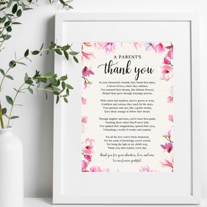 Regalo de agradecimiento para maestros, poema imprimible para maestros de guardería de fin de año, recuerdo de arte de pared imprimible para la escuela, agradecimiento para padres
