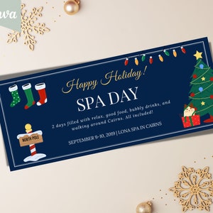 Spa Weekend coupon gift - INSTANT DOWNLOAD template, Christmas voucher for her, Last minute gift, Facial, Massage, Spa Night Pass, Piercing