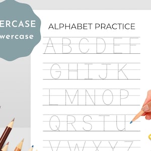 Printable Alphabet Letters Tracing Worksheets, Uppercase and Lowercase ABC Lines, Preschooler learn writing letters numbers INSTANT DOWNLOAD