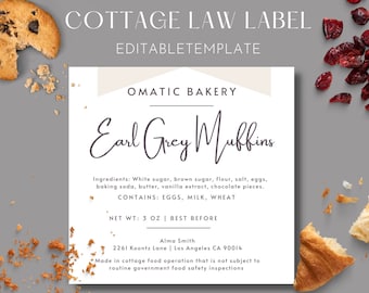 Cottage Law Template for Food Labels, Cute Custom Home Bakery Branding, Small Business Packaging, Purple Food License, Ingredient Allergens