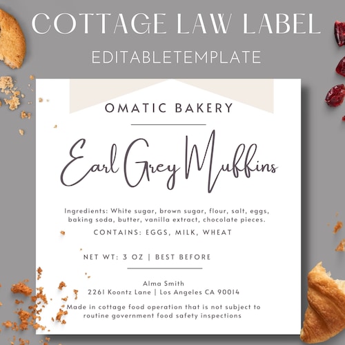 Editable Cottage Law Labels Template Food License Label for Etsy