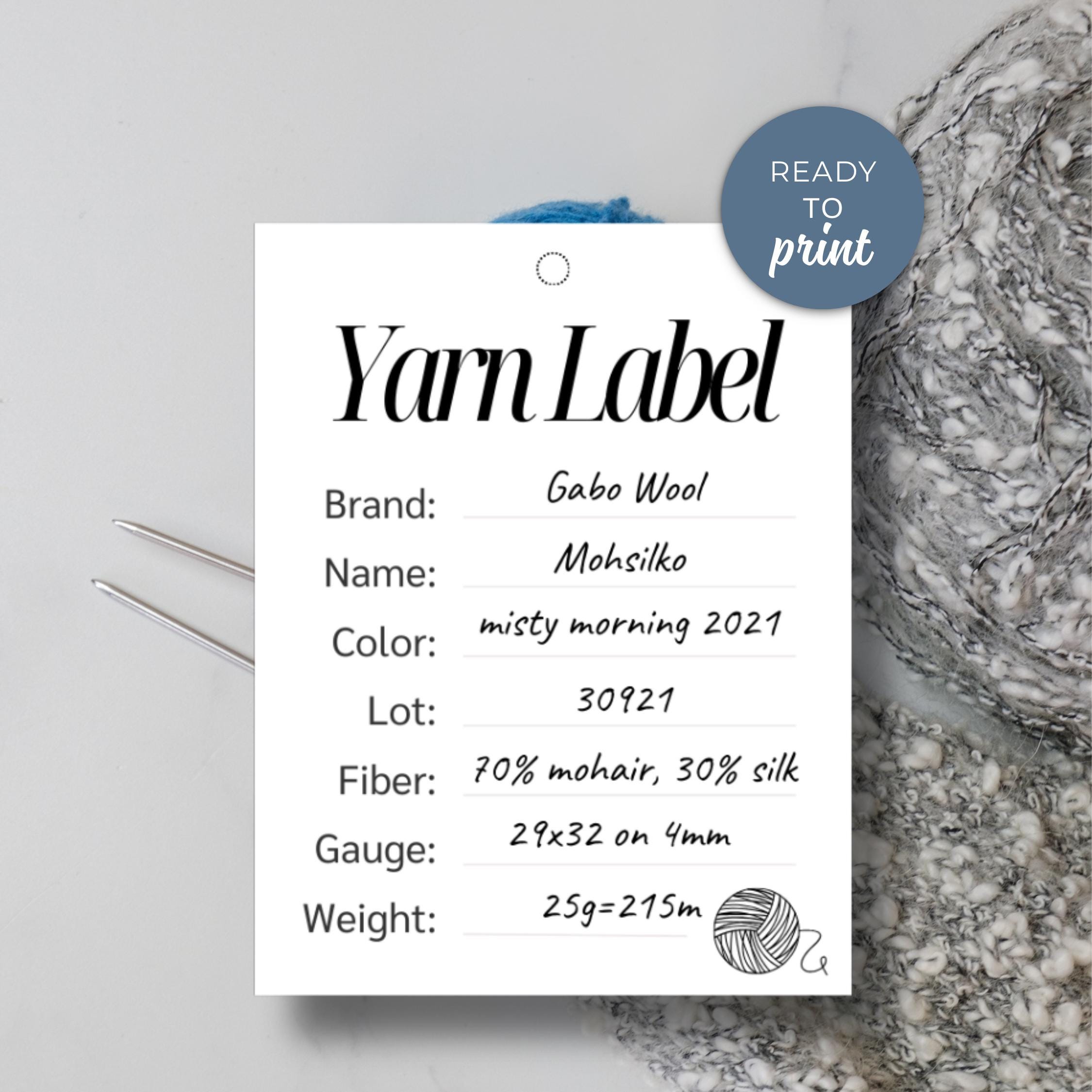 Prinatable Yarn Label Yarn Details Tags Printable PDF, Digital Download PDF, Printable Yarn ...