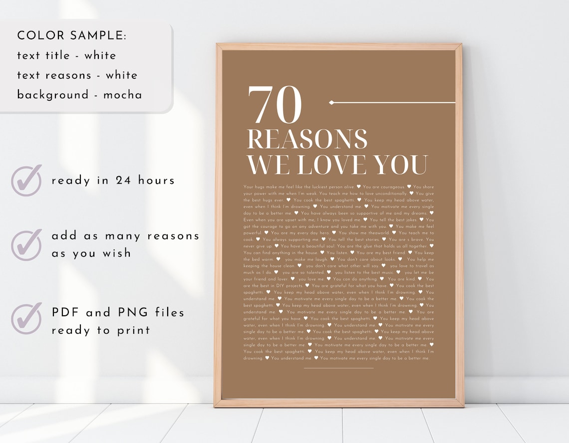 70 Reasons Why We Love You Printable Poster 70th Birthday Etsy 70 reasons why we love you printable poster 70th birthday etsy