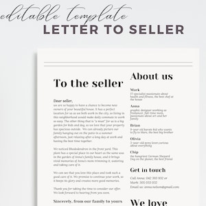 plantilla de carta de oferta de casa, carta minimalista al vendedor de la casa, nota de oferta de casa editable, plantilla de canva digital de descarga instantánea simple