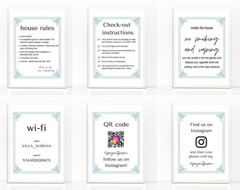 airbnb sign bundle printable, marine vacation rental instructions, vrbo check-out checklist, house rules guide, nautical template, wi-fi