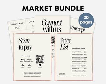 Business Printable Bundle for Market Vendor - Editable Template, Minimalistic Elegant Price List, Scan to Pay, Pop Up Shop Display Boutique