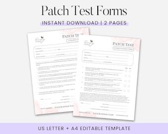 Editable Patch Test Forms: Client Intake, Skin Allergy (Digital Download)
