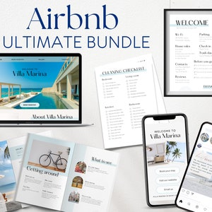 Paquete editable para anfitriones de Airbnb: Libro de bienvenida, sitio web y letreros (plantilla de Canva)