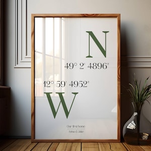 Coordinates sign gift, First home keepsake, Closing basket realtor, Memory of home, GPS location poster, Printable wall decor, Special place
