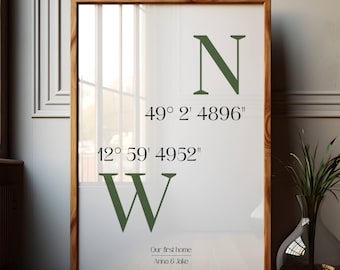 Coordinates sign gift, First home keepsake, Closing basket realtor, Memory of home, GPS location poster, Printable wall decor, Special place