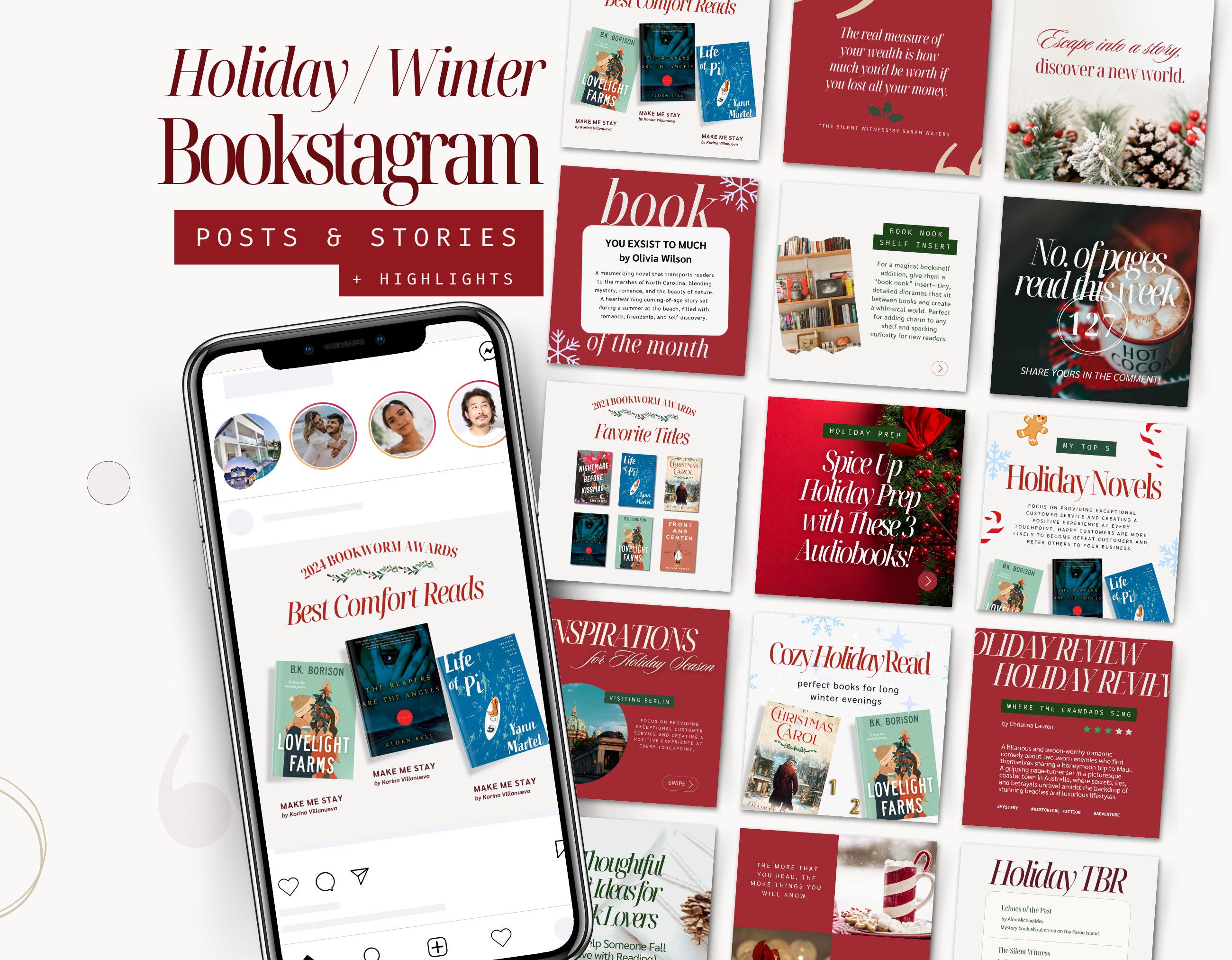 Holiday Bookstagram Post and Stories Templates Bundle for Bookish ...