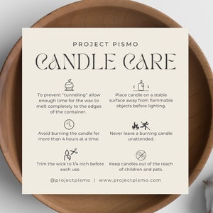 Candle Care Instructions Template, Safety Card for Customer, 4x4 square to edit in Canva, Thank You Note - Package Insert, Candle Guide Info