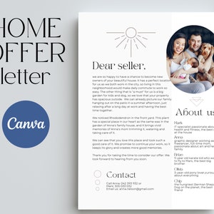plantilla de carta de oferta de vivienda, carta al vendedor, carta de presentación de oferta de vivienda, nota de oferta del comprador, canva editable, ayuda para el comprador de vivienda en la búsqueda de vivienda